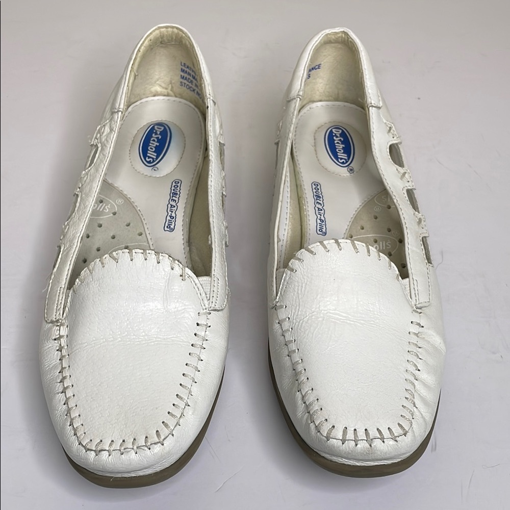 Dr SHOLL’S Leather Flat Shoes White Double Air-Pillo Insole Comfort Slip on 8.5W